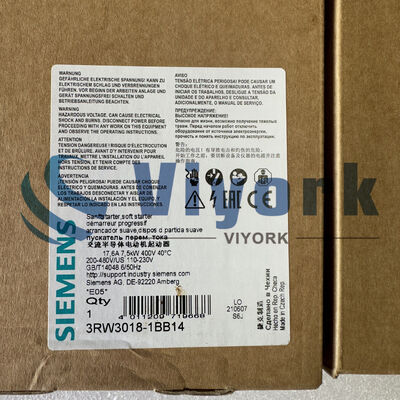 シーメンス 3RW3018-1BB14 ソフトスターター 24V AC/DC 200-480VAC 17.6AMP 7.5KW/400V 新品